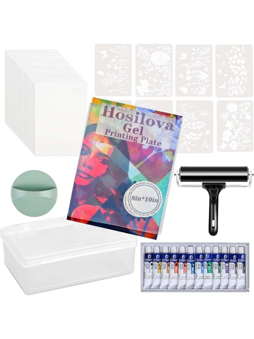 8x10 Reusable Gel Printing Plate Kit - Easy Clean, Acrylic Paint, Stencils